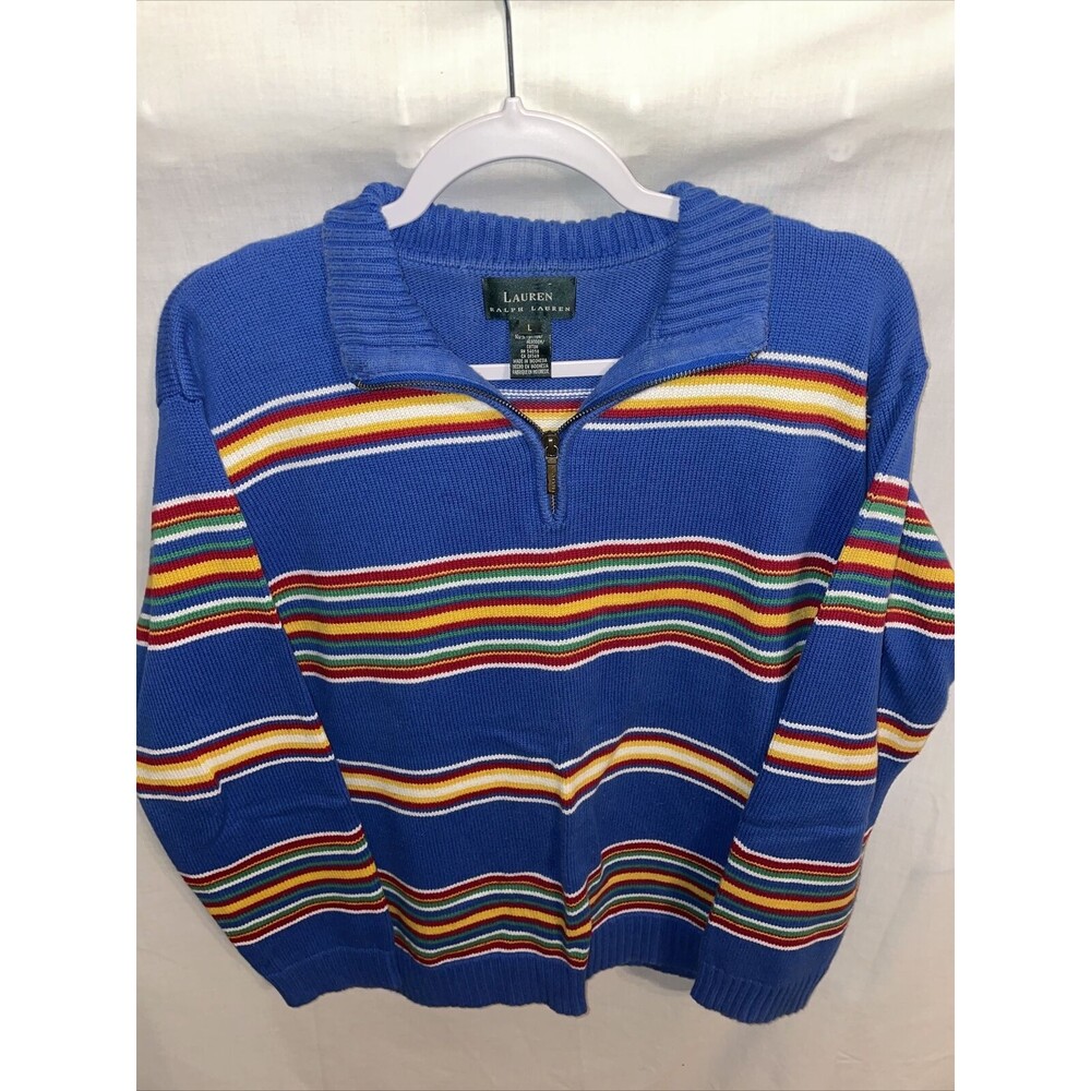 Lauren Ralph Lauren Pullover Sweater Women’s Size Large Blue Striped Long Sleeve